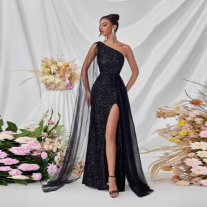 One Shoulder Sequin Cocktail Evening Dress