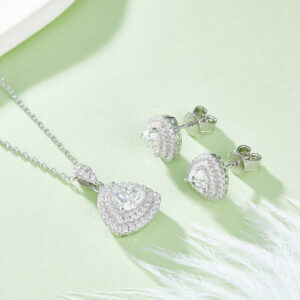 Moissanite Ring Ear Studs Necklace Jewelry Set