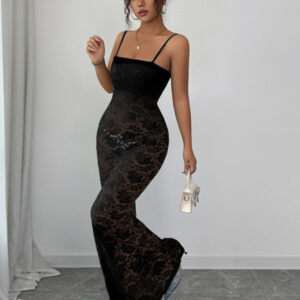 Sleeveless Sheer Lace Maxi Dress