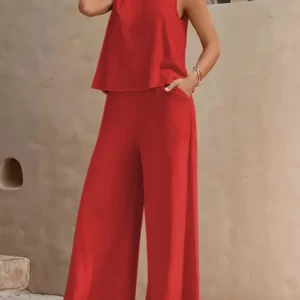 Loose Vest Wide Leg Pants Two-Piece Set