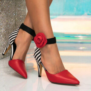 Red Floral High Heel Sandals