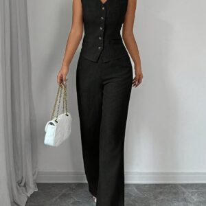 Sleeveless V-Neck Vest Pants Set